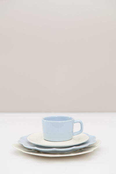 duck egg cup & french vanilla saucer with duck egg perennial side plate and french vanilla star plate